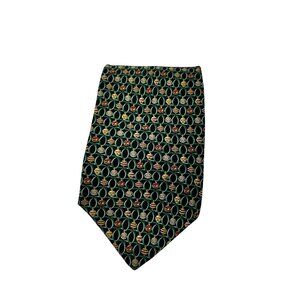 Hallmark Mens Silk Neck Tie Christmas Ornament Pattern Navy Blue Necktie Vtg